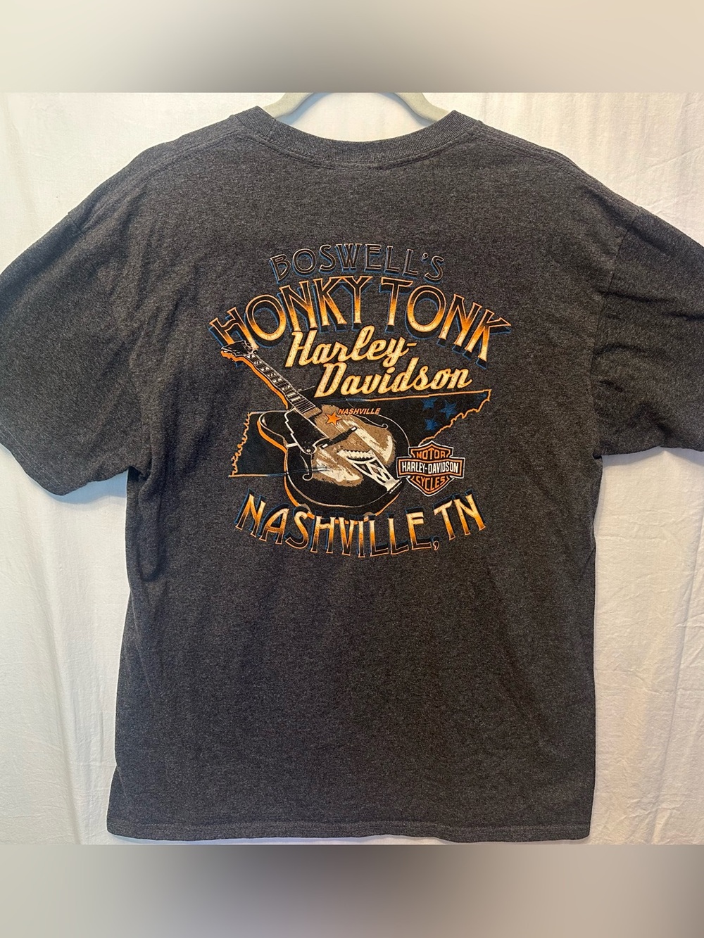 Harley Davidson Nashville TN Honky Tonk T Shirt Men’s L Guitar Music City Gray